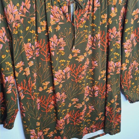 Garnet Hill Gathered Knit Artist Tee Top Medium Tencel Lyocell Forest Boho Leaf - Picture 8 of 8